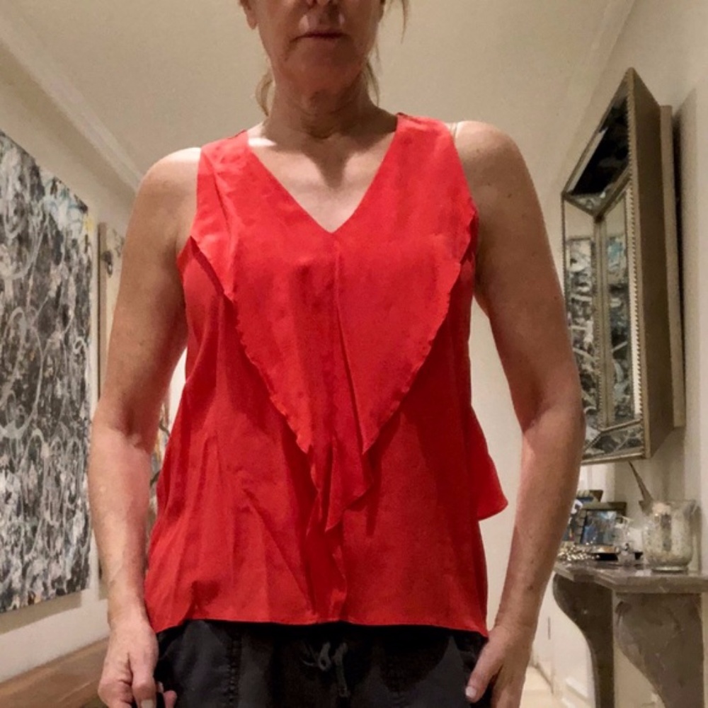 Aaron Ashe 100% silk ruffled sexy racer back top